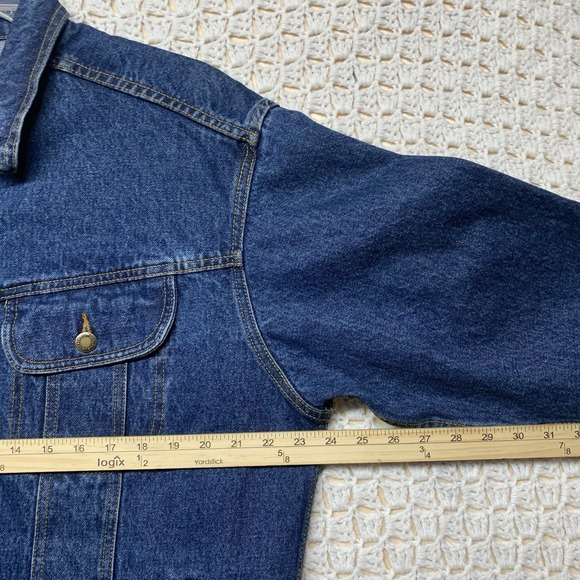 Wrangler Rugged Wear Western Jacket Sz L Blue Denim Cowboy Ranch 100% Cotton Men - Picture 7 of 10